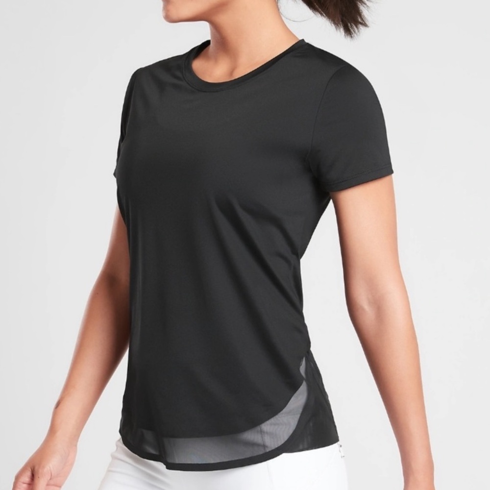 Athleta Cadence Tee T Shirt Mesh Short Sleeve Round Neck Black Small